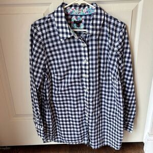 Talbots Navy White gingham Checkered Button-Up cotton Shirt women’s 1X EUC work